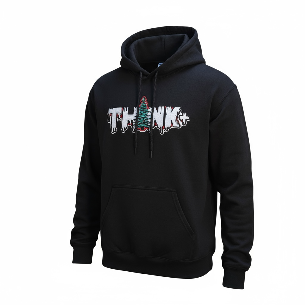 Think+ Black Hoodie with red outline