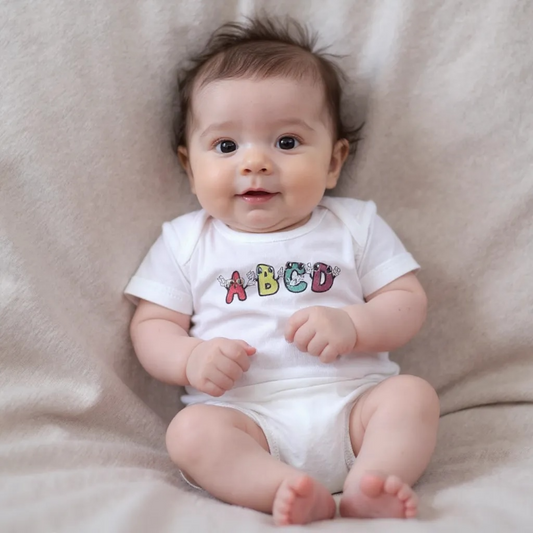 White Infant Alphabet Body Suit